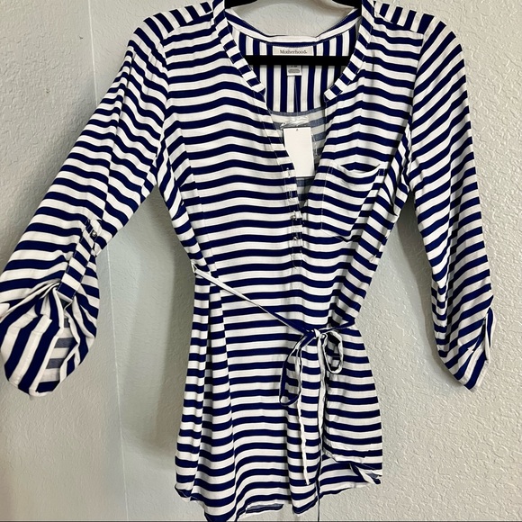 Motherhood Maternity Navy Blue Striped Blouse - Picture 2 of 11